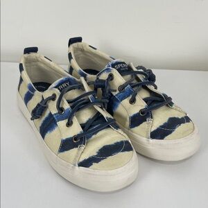 Sperry Crest Vibe Women’s 6 Striped Sneakers Navy Cream Canvas Slip On No Tie